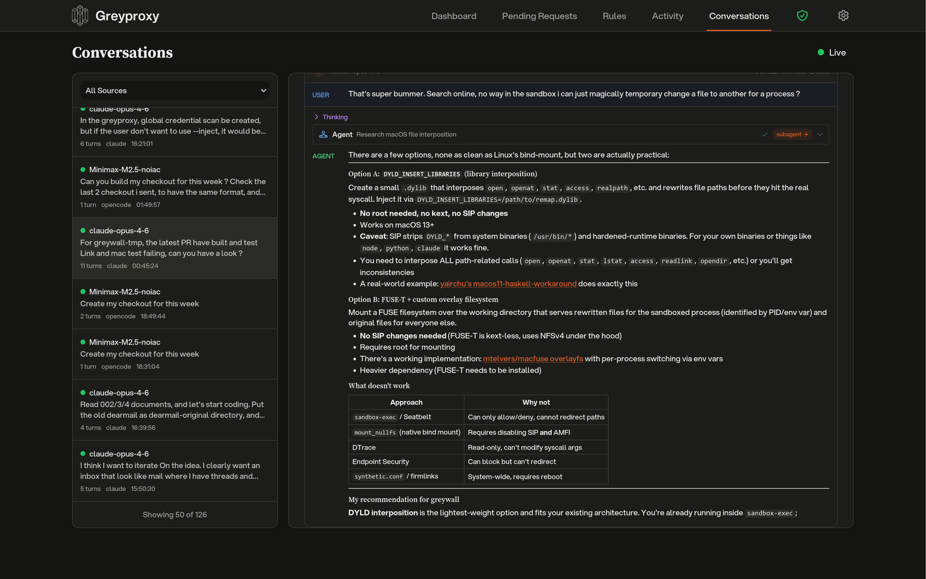 LLM conversations view